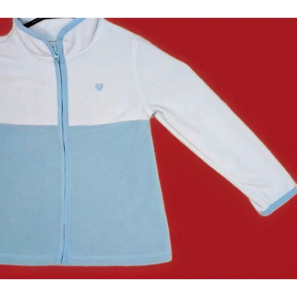 OshKosh B'gosh 3T Toddler Girls Blue Zip Up Sweater Heart Print Jacket Knit